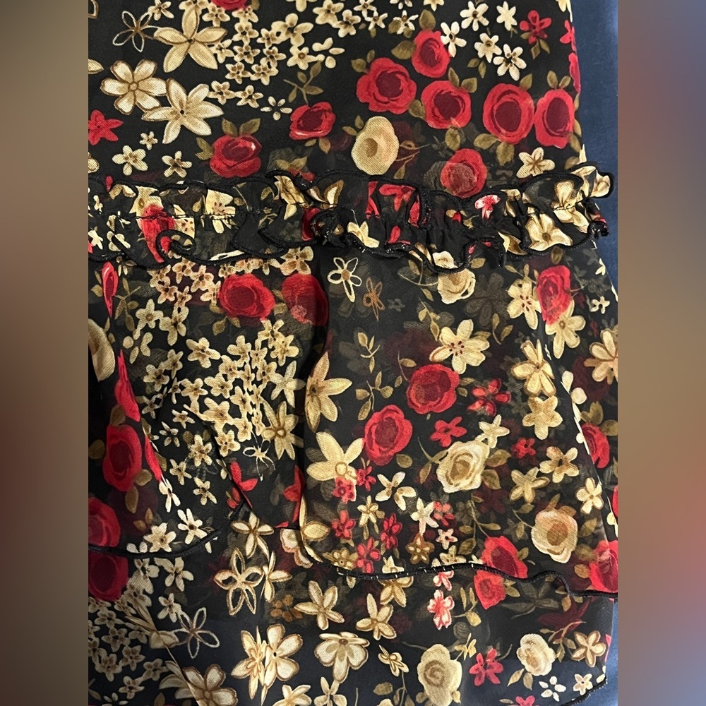 Vintage Meghan Matthers Floral Black and Red Midi Dress sz 10 - Picture 9 of 12
